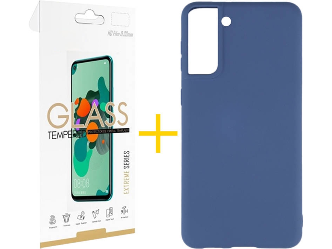 Capa e Película de Vidro Samsung S21 SKYHE Silicone Líquido Azul