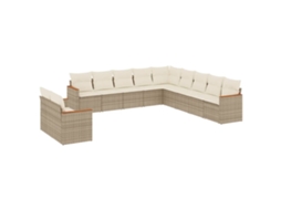 Conjunto de 11 Sofás de Jardim com Almofadões Vime Pe Bege MAISON EXCLUSIVE