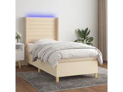 Vidaxl Cama Box Spring C/ Colchão e Led 100x200 Cm Tecido Cor Creme