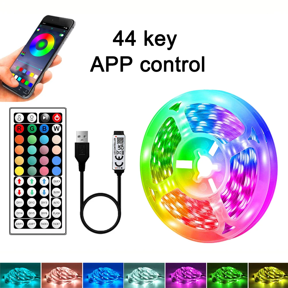 Fita De Led Rgb (44 Teclas + Aplicativo, 3 M - 9,84 Pés), Ideal Para Decoração De Casa E Tv.