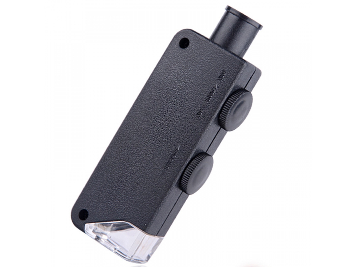 Mini Microscópio de Bolso Iluminado com Lupa Led, Ampliação de 60x a 100x, Preto BRILVIBERA