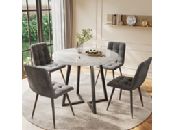 Conjunto Moderno De Mesa E Cadeiras De Jantar (incluindo 4 Cadeiras), Com 80 Cm De Diâmetro, Pés Em Metal Preto.