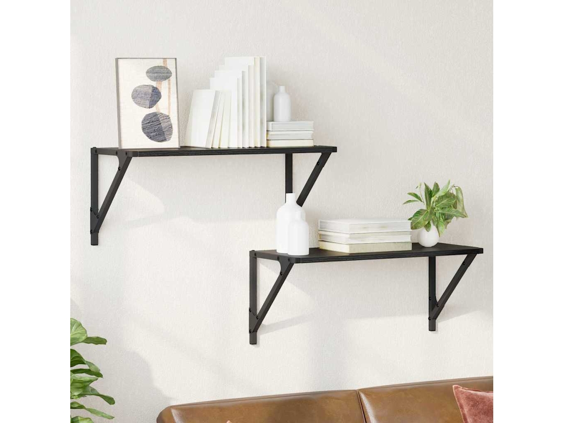 Vidaxl Prateleiras De Parede 2 Unid. Carvalho Preto 60 X 25 X 25,5 Cm