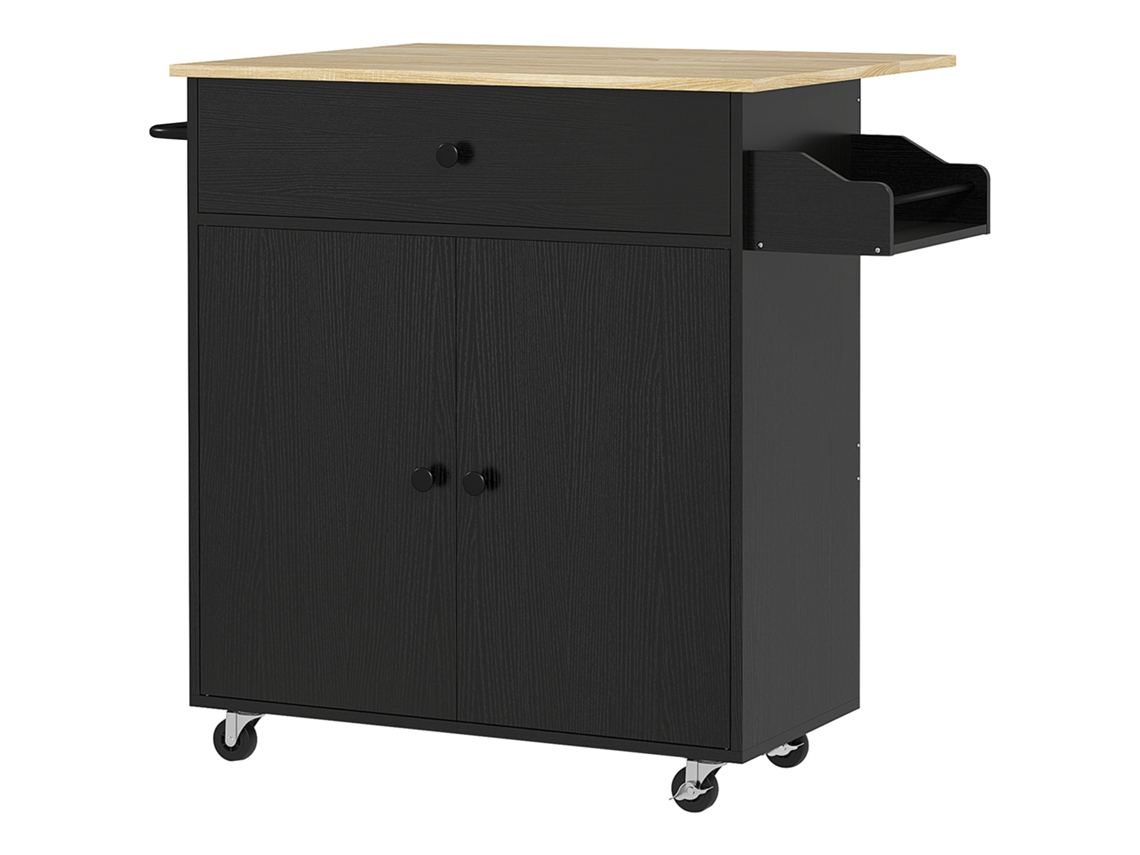 Carrinho De Cozinha 42x87 Cm Com Rodas, Prateleira Ajustável Ideal Para Para Ambientes Residenciais Cor Preto Para Decoração E Funcionalidade
