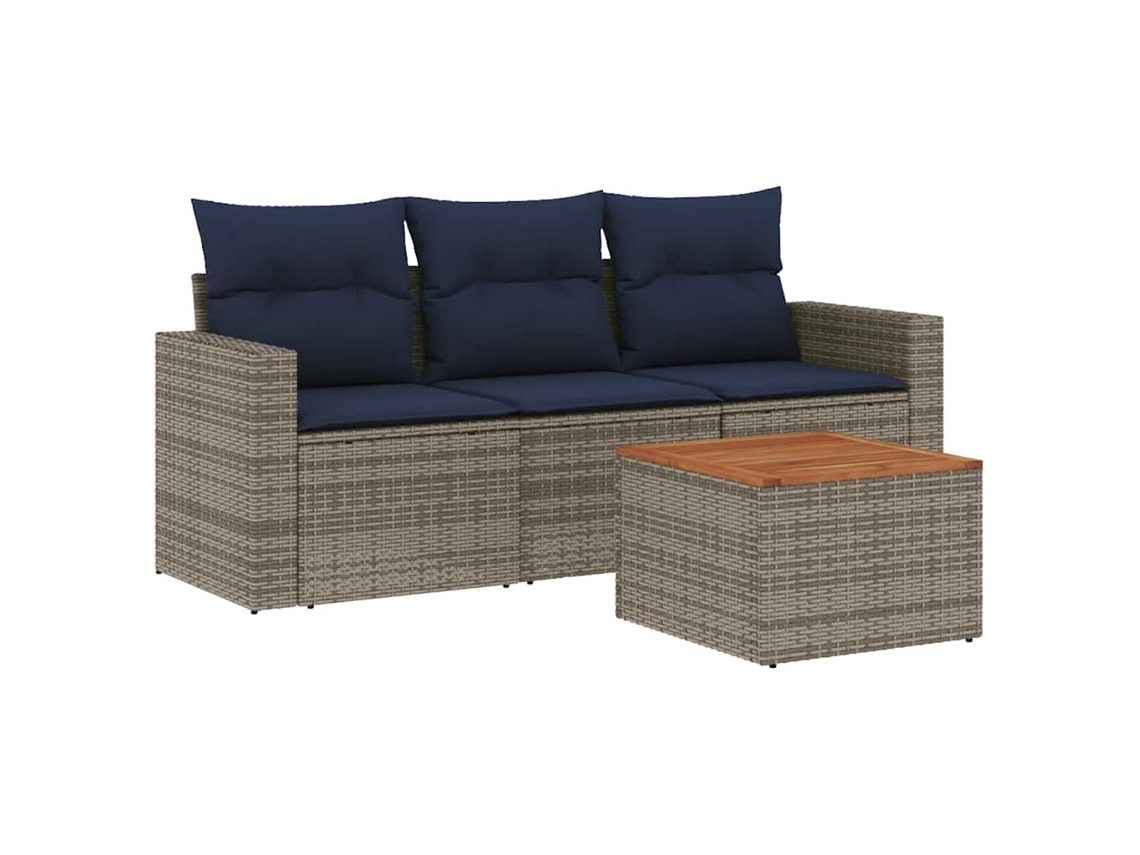Conjunto de 4 Sofás P/ Jardim C/ Almofadões Vime Pe Cinzento MAISON EXCLUSIVE (4 pcs)