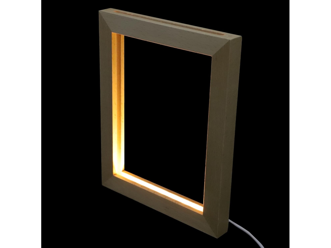 Porta Retratos Iluminado Led Madeira Cáqui Luminária Noturna 3d Criativa Design Elegante Cozinha Escritório GOKOCO