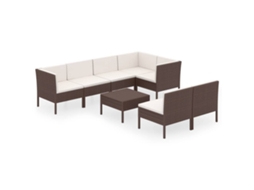 Conjunto 8 lounge jardim c/ almofadões VIDAXL vime PE castanho