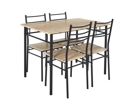 Conjunto de mesa de jantar - THE HOME DECO FACTORY - Kalo - Madeira MDF e metal - Marrom e preto - 4 lugares