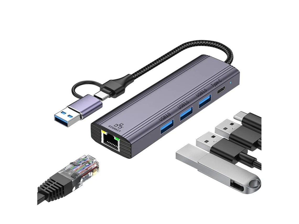Usb C Hub 5 em 1 Adaptador Duplo Docking Station USB C/USB 3.0 com Porta USB USB C/PD Porta Gigabit Ethernet Adaptador USB C Yizhood