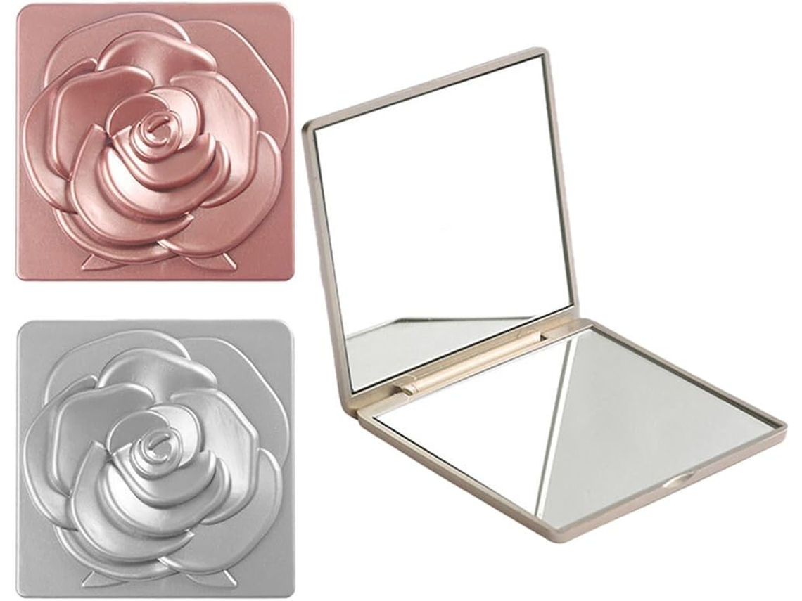Conjunto de 3 espelhos de viagem compactos de dupla face com função de aumento, design exclusivo.