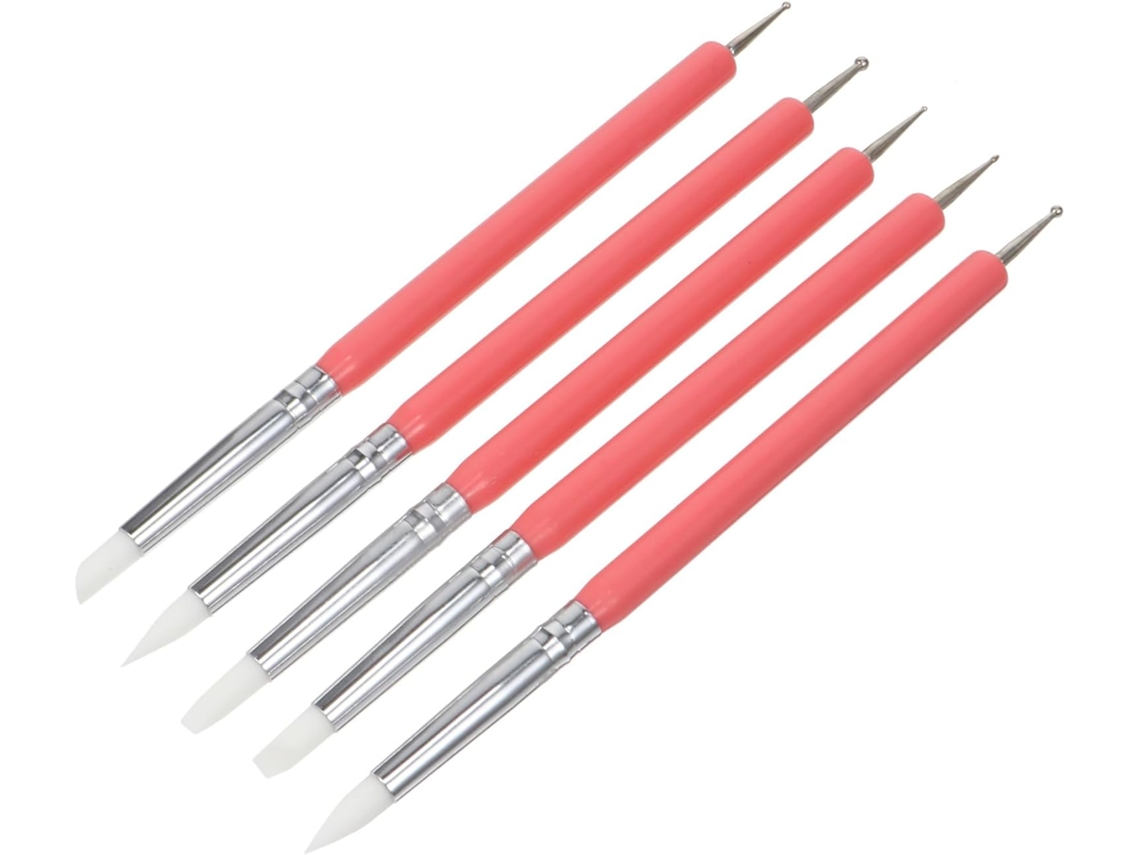 Conjunto de 5 pinças para nail art com pontas duplas de silicone para detalhes precisos.