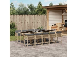 Vidaxl 11 Pcs Conj. Jantar Jardim C/ Almofadões Vime Pe Bege Misturado
