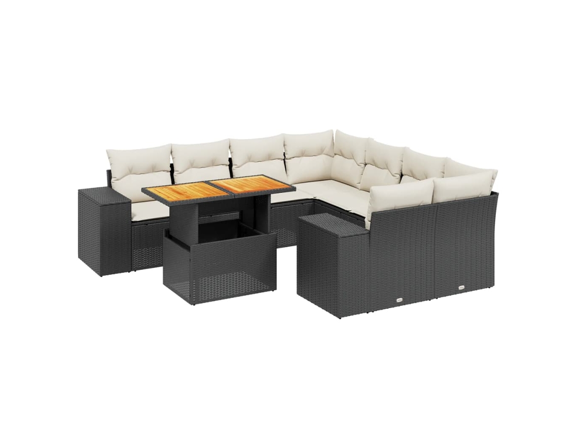 Conjunto de 9 Sofás para Jardim com Almofadões Vime Pe Preto MAISON EXCLUSIVE (9 pcs)