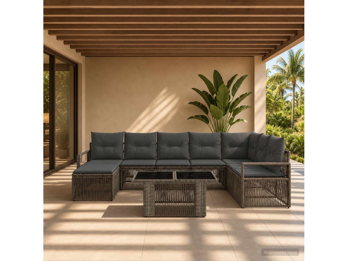 Vidaxl Conjunto De Sofá De Jardim 9 Unid. Cinza E Cinza Escuro Vime Pe