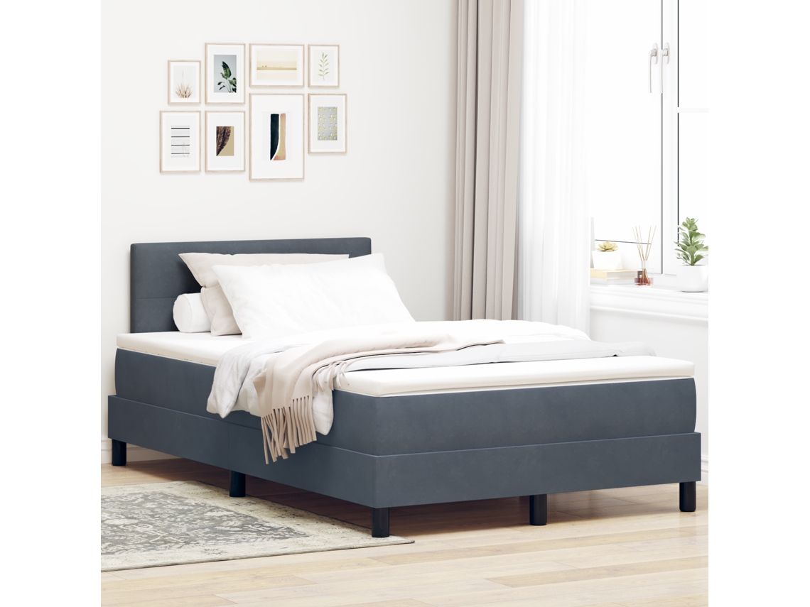 Cama Box Com Colchão Cinza Escuro Pequeno Duplo Veludo