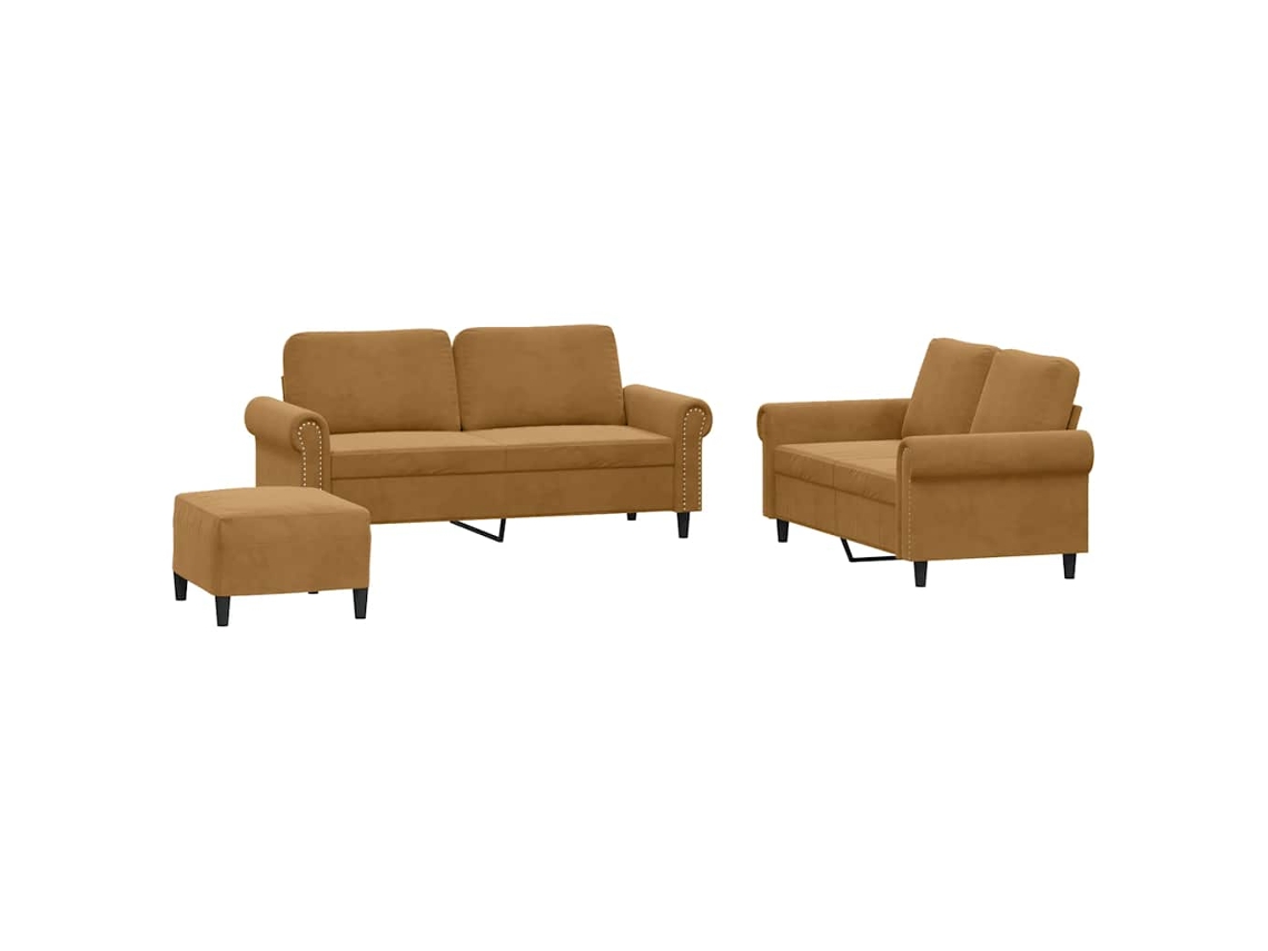 Conjunto de Sofás 3 Pcs Veludo Castanho MAISON EXCLUSIVE
