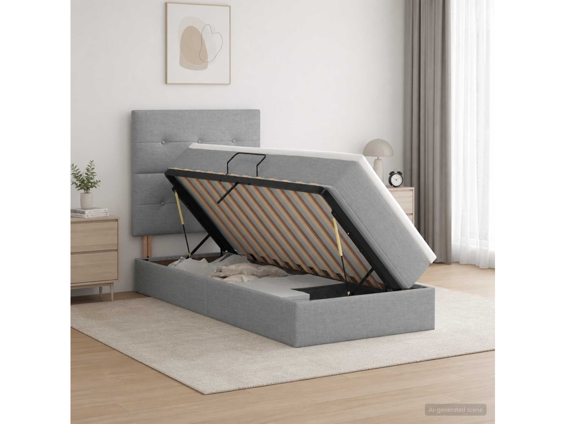 Vidaxl Cama Com Arrumação E Colchão Cinzento-claro 90 X 200 Cm Tecido