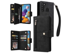 Capa De Couro Dobrável Tripla Com Fivela De Rebite Para Samsung Galaxy A21 (versão Europeia)