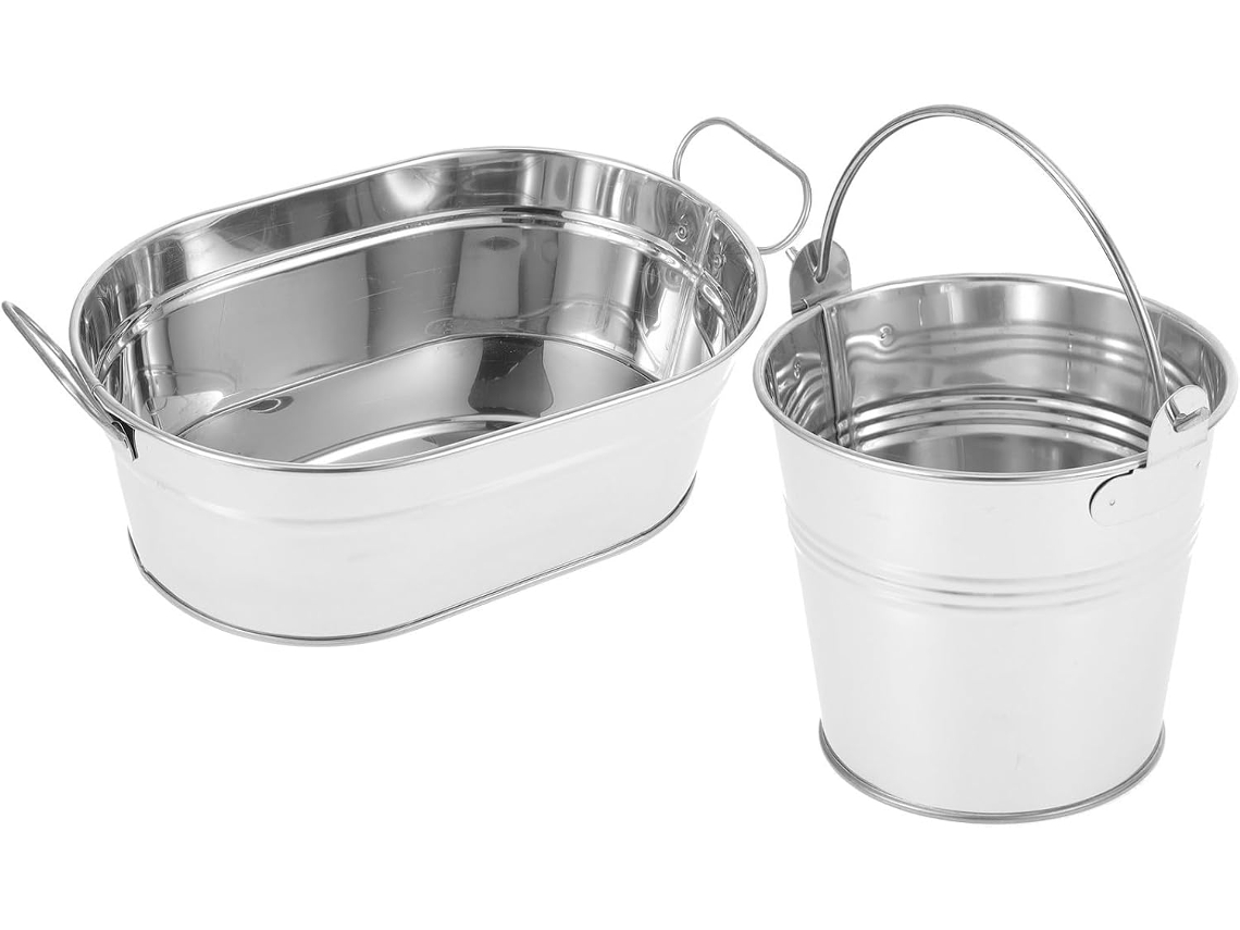 Balde De Gelo Em Aço Inoxidável, Conjunto Com 2 Unidades, Prateado