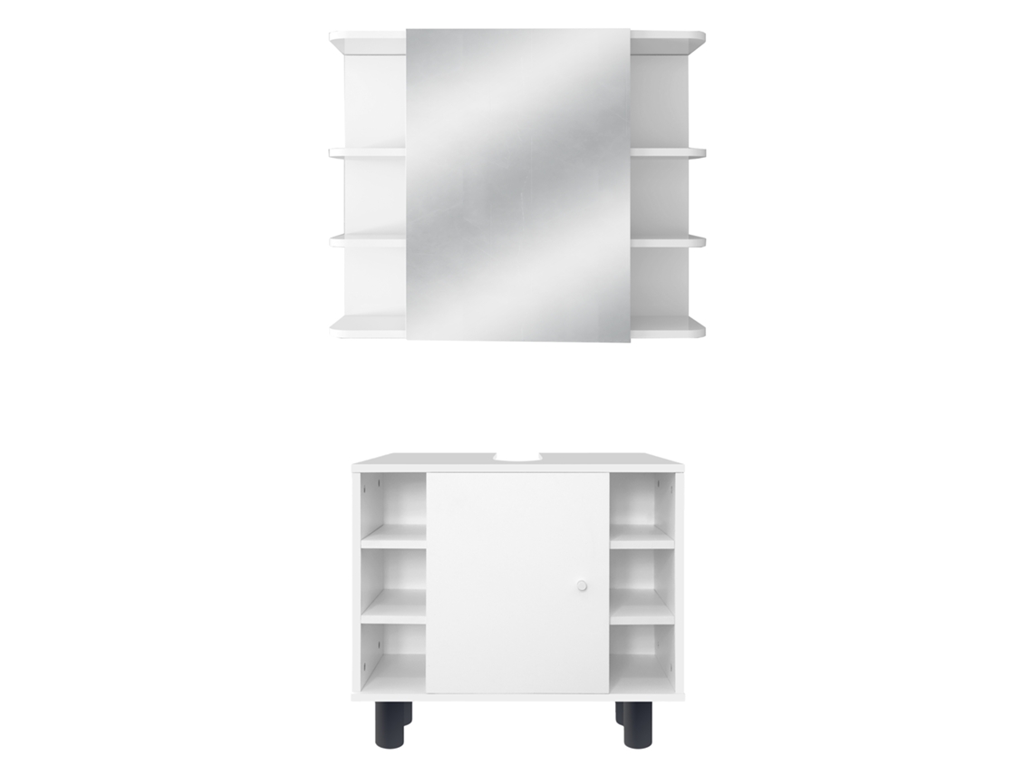 Conjunto de Móveis de Casa de Banho 2 Peças em Madeira Branca Estilo Moderno ML-DESIGN