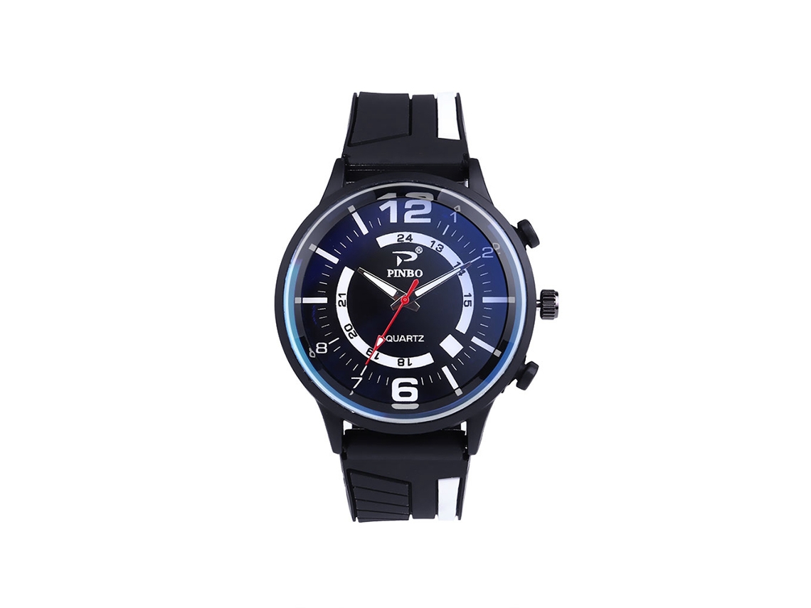Relógio de Pulso Masculino Esportivo de Quartzo com Pulseira de Silicone Branco com Face Preta
