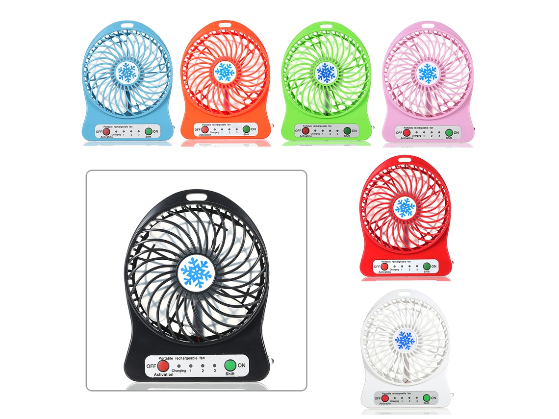 Ventilador Mini de Mesa Usb Recarregável com Luz Led 3 Modos de Velocidade Azul | S/MARCA