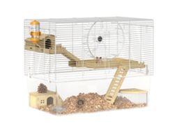 Gaiola Hamster 3 Andares Roedores C/ Roda Exercício + Bandeja Profunda Transparente, 59x35,5x47cm, Branca