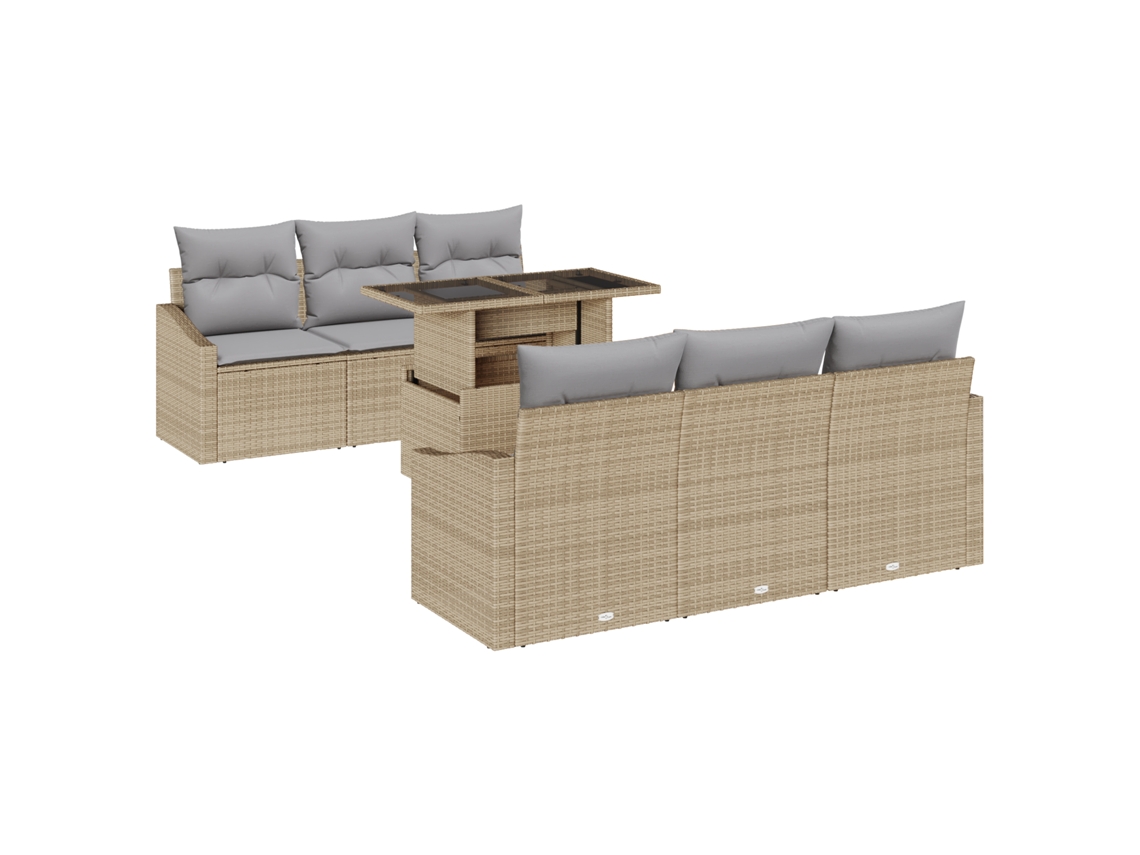 Conjunto 7 Sofá De Jardim Vidaxl Bege Vime Pe (100 X 55 X 73 Cm)