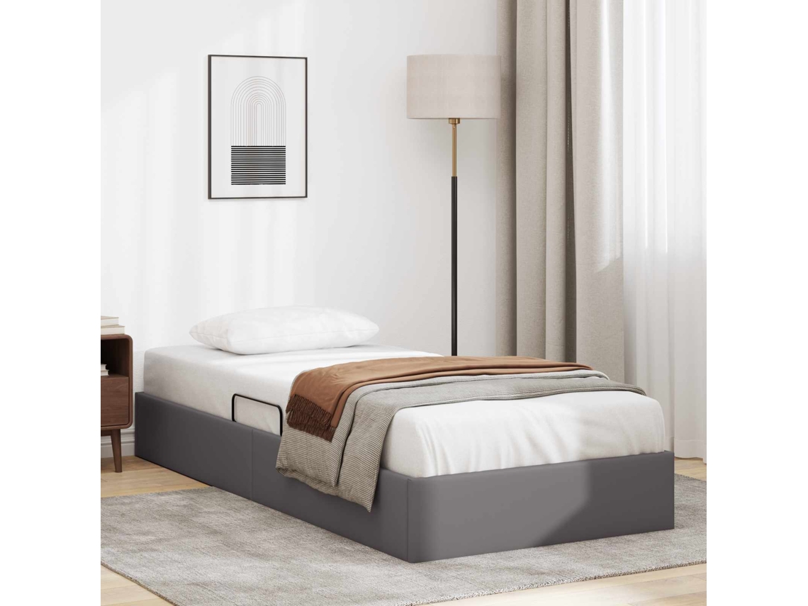 Vidaxl Estrutura De Cama Ottoman Cinzento 90 X 190 Cm Couro Sintético