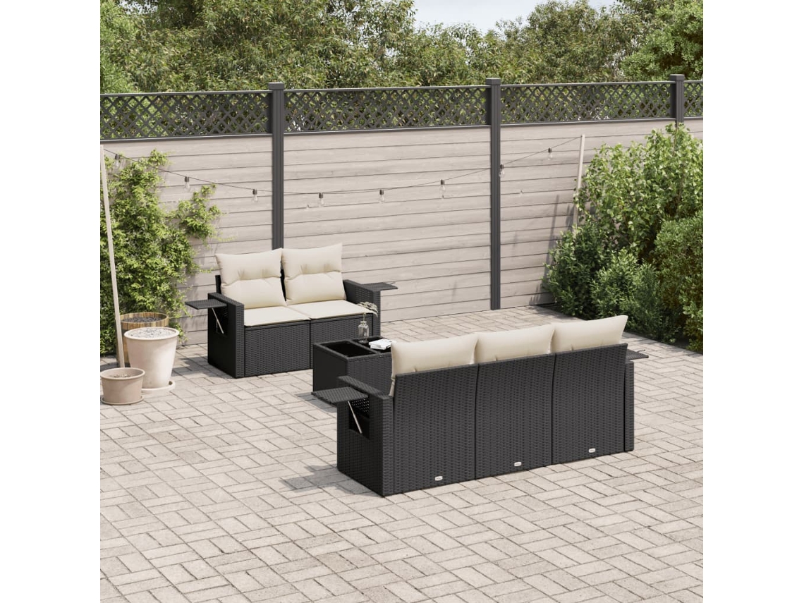 Vidaxl 6 Pcs Conjunto Sofás De Jardim C/ Almofadões Vime Pe Preto