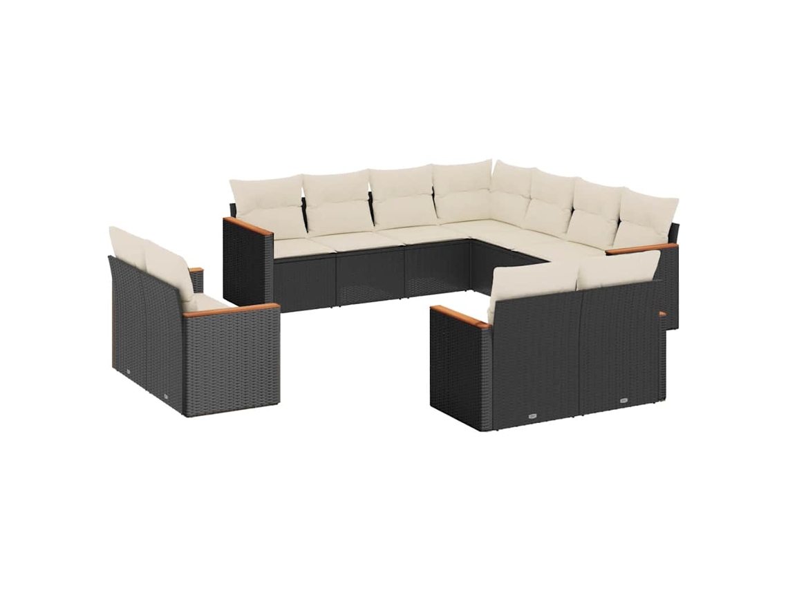 Conjunto de 11 Sofás de Jardim com Almofadões Vime Pe Preto MAISON EXCLUSIVE