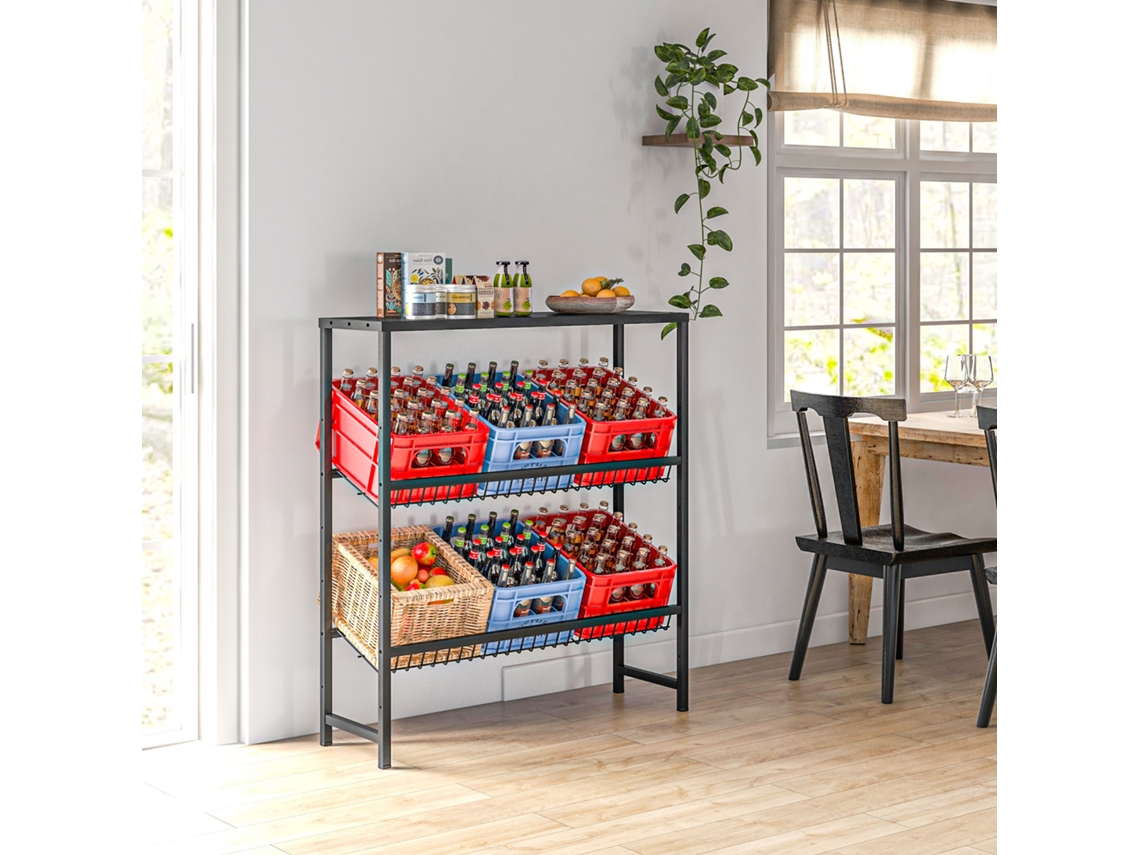 Storage Rack, Height Adjustable, Sturdy Metal, Space-saving Design, Load Capacity 210 Kg, Black
