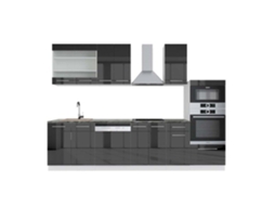 Cozinha Fame-Line, 300 cm com armário alto, PT Antracite, Antracite brilhante/branco, Vicco