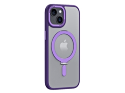 Suporte Casa Para Iphone 15 Plus Pele Sintética Anti-choque Magnética Roxo