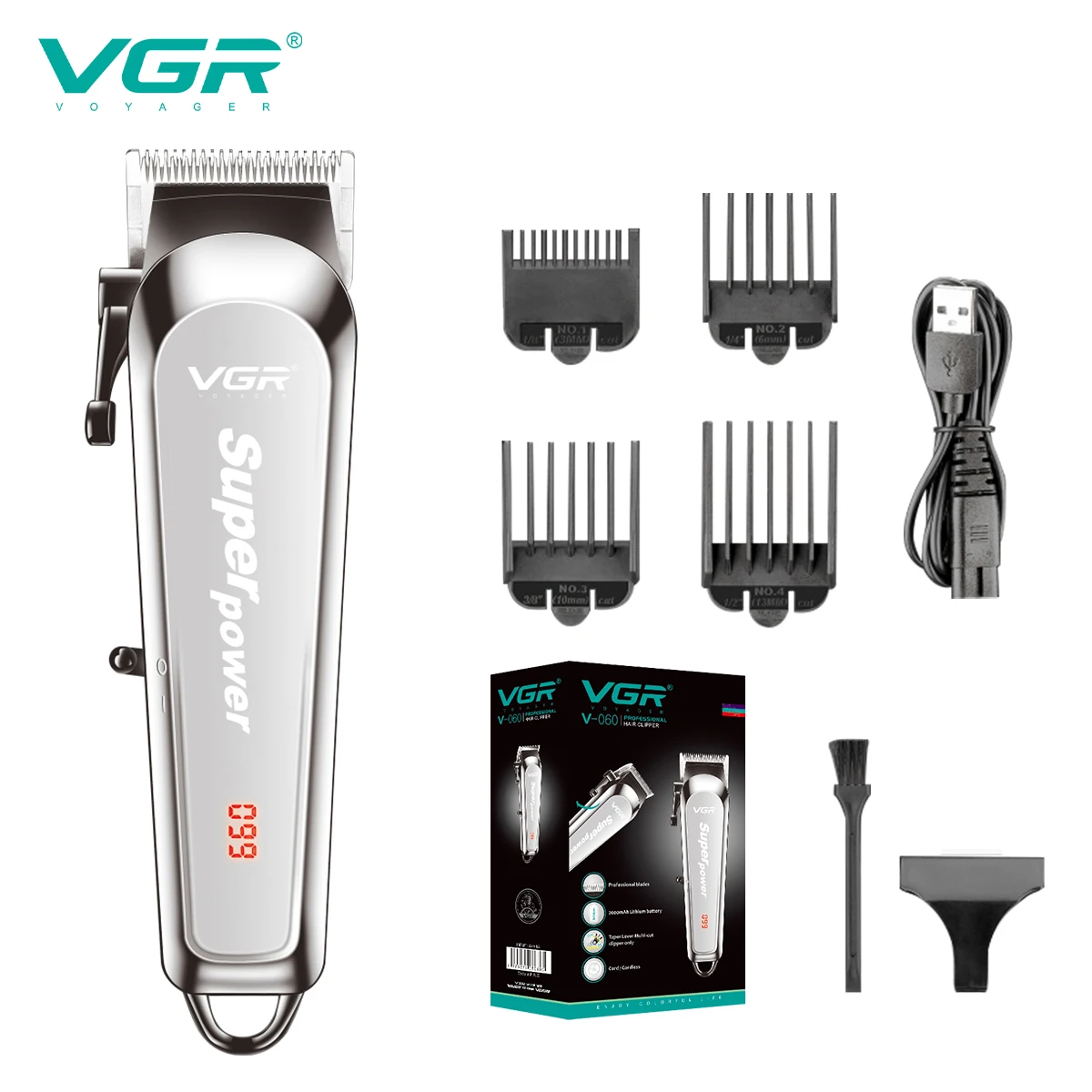 (prateado) Máquina De Cortar Cabelo Com Corpo Em Metal, Potente E Multifuncional.