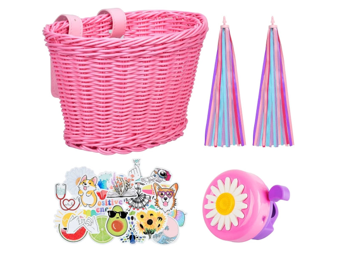 Cesta Infantil Rosa e Roxa para Bicicleta com Alças Frontais Ajustáveis. BRILVIBERA