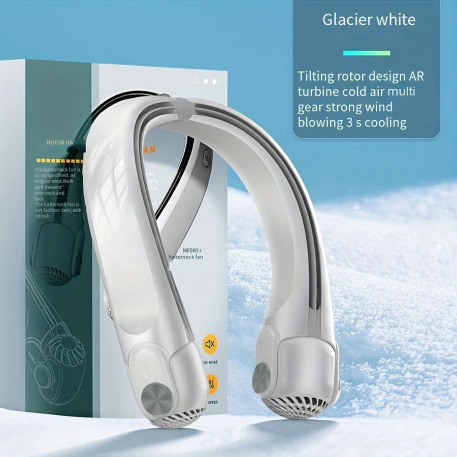 (branco) Ventilador Portátil De Pescoço, Ventilador Recarregável, Ar Condicionado Portátil, Três Velocidades De Vento