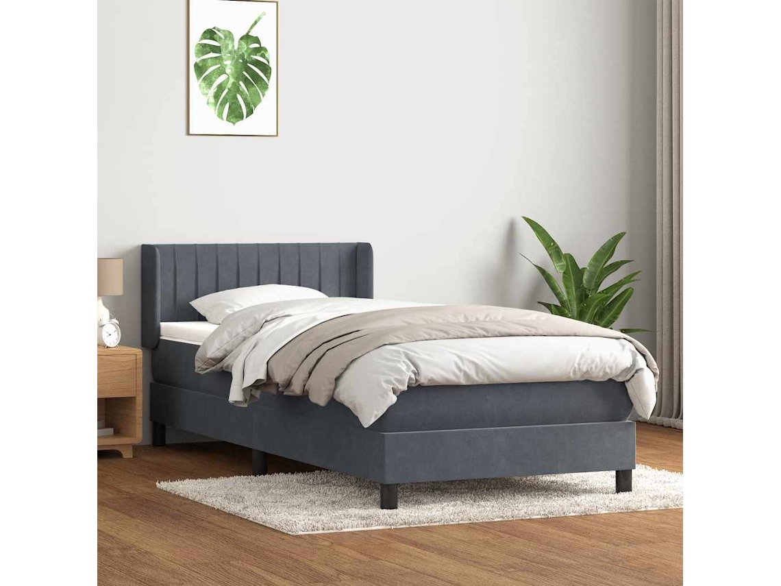 Vidaxl Cama Com Molas/colchão Cinza-escuro 80x220 Cm Veludo