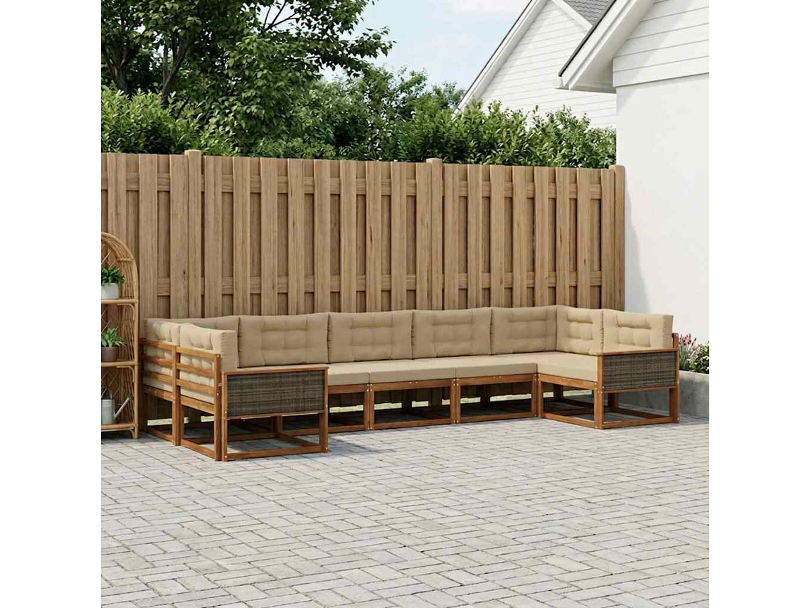 Vidaxl Conjunto De Sofás Para Exterior 7 Pcs Natural E Bege