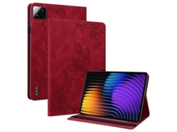 Capa para Xiaomi Pad 7 Pro, capa flip de couro sintético com estampa de borboleta e compartimentos para cartões, vermelho Hengrongshen