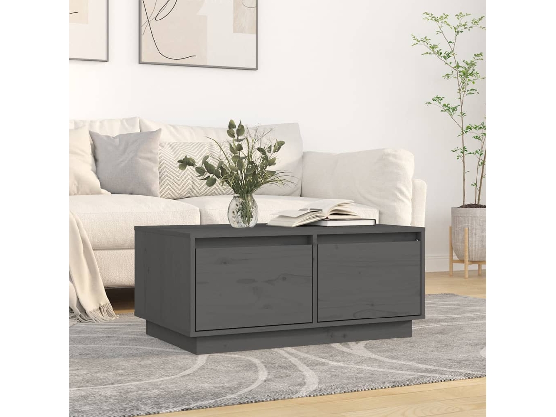 Vidaxl Mesa De Centro 80x50x35 Cm Madeira De Pinho Maciça Cinzento