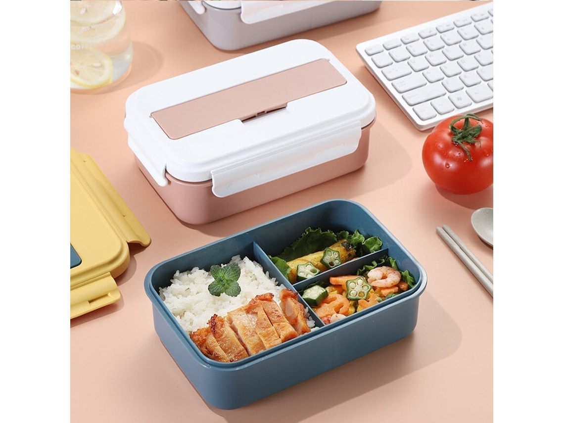 Lancheira Bento com 3 Compartimentos, Livre de Bpa, para Criancas e Adultos, Cores Rosa e Branco ZYBLSSBB