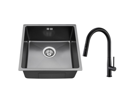 Pia De Cozinha Cinza Escuro Em Inox 44x44x20cm Com Torneira De Cozinha E Sistema De Drenagem Auralum Max