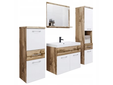 Conjunto de Móveis de Banheiro Alba Carvalho Wotan/Branco Ranhurado BRATEX