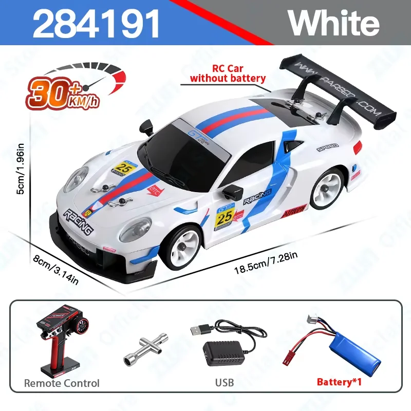 (branco) Carro De Controle Remoto 2.4g Com Luzes Led, Tração Nas Quatro Rodas, Giroscópio, Carro De Drift, Brinquedo Infantil.