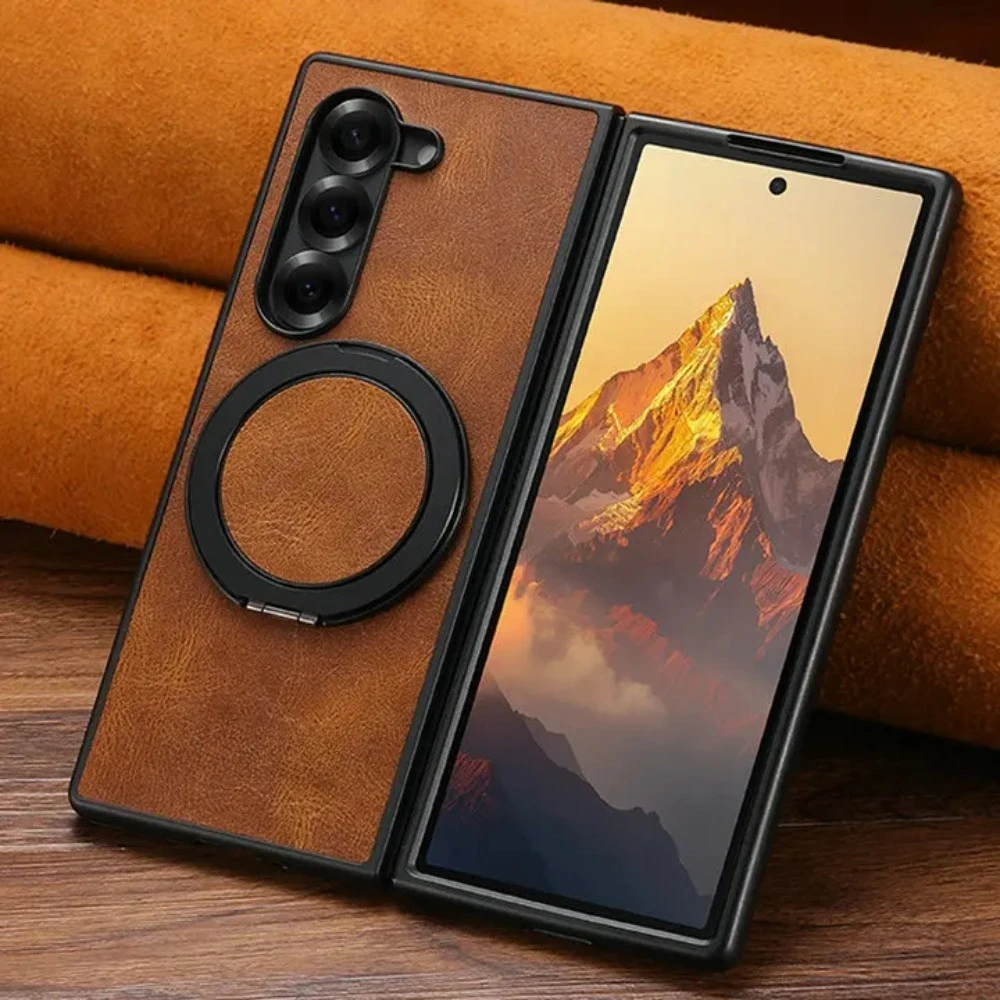 (marrom, Galaxy Z Fold7) Capa De Luxo Em Couro Fosco Com Carregamento Magnético Sem Fio, Suporte De Anel E Proteção Antichoque