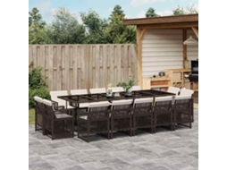 Vidaxl 15 Pcs Conjunto Jantar P/ Jardim C/ Almofadões Vime Pe Castanho