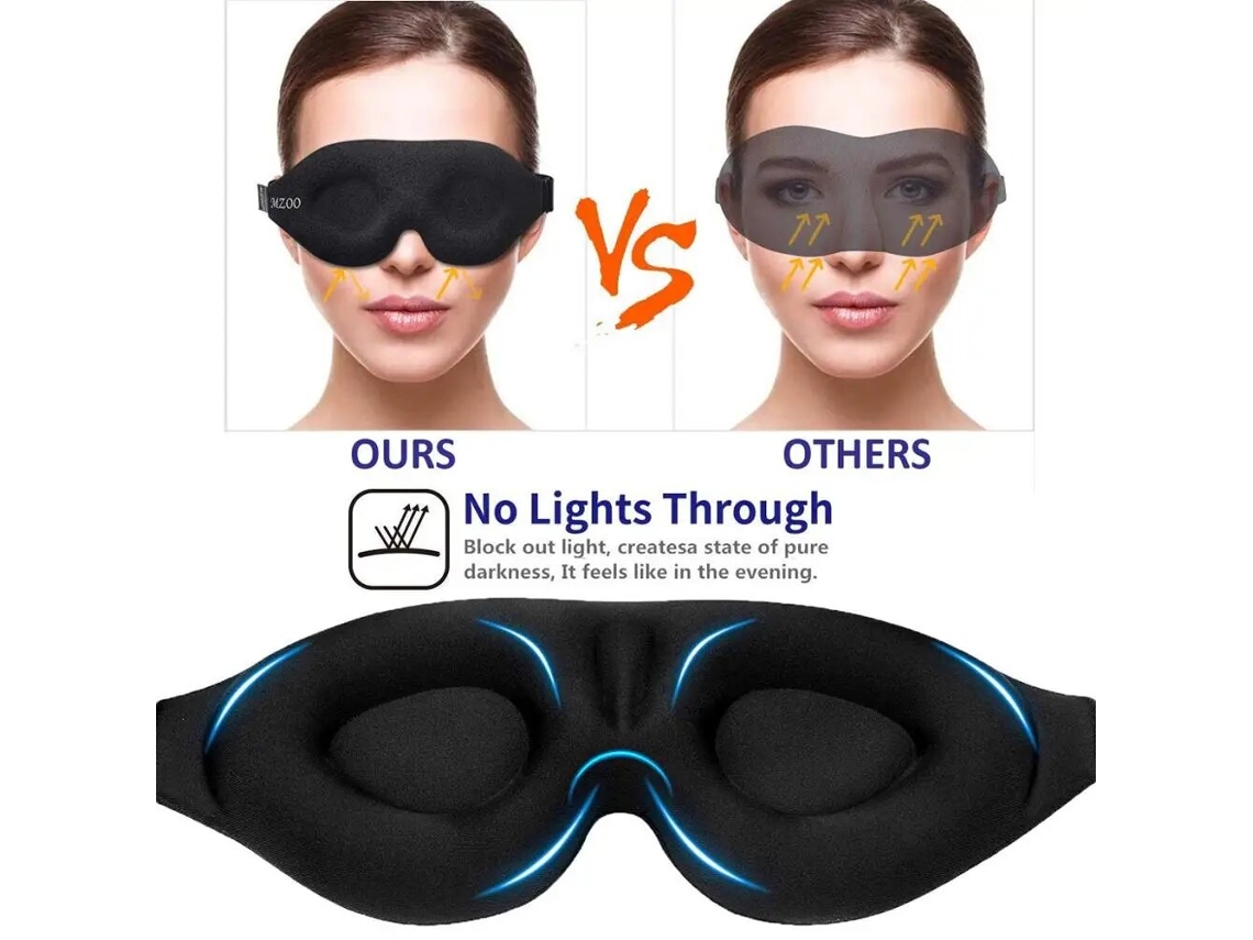 Kaload Máscara Dormir Preta Homens Mulheres Formato 3d Contorno Anatômico Dormir Noite Bloquear Luz Conforto Viagens Ioga Cochilos Macia Confortável