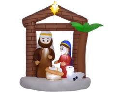 Presépio Insuflável de Natal Decoração Natalícia com Luzes Led Insuflador Multicor 150x90x185 Cm