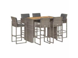 Conjunto de 7 de Bar Jardim com Almofadões Vime Pe/acácia Cinzento MAISON EXCLUSIVE